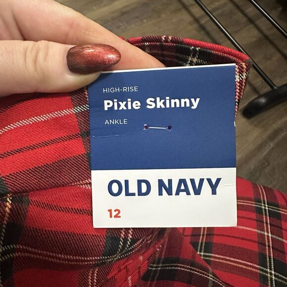 Old Navy Pixie Skinny Ankle Dress Pants Womens 12 Red Plaid Stretch NEW Tartan - Picture 6 of 11